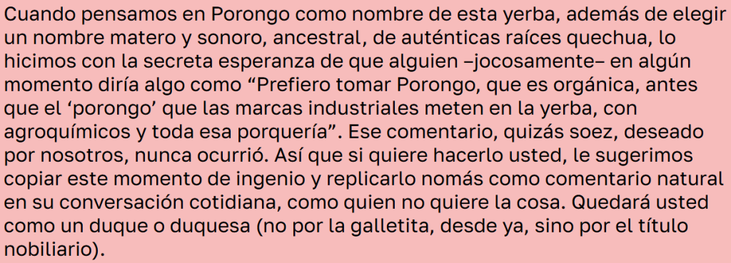 Ejemplo de personalidad de marca bufón. Yerba Porongo